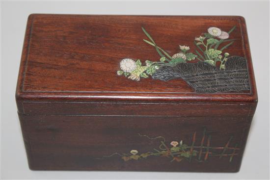 A fine Japanese shibayama type hardwood rectangular box, Meiji period, 18.5cm